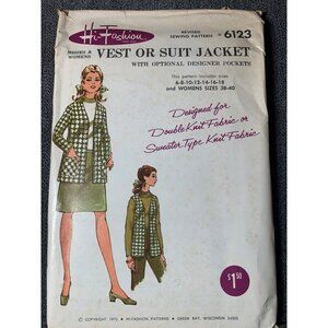 Hi Fashion Sew Misses Jacket Vest Sewing Pattern sz 6-18 & 38-40 6123 - uncut